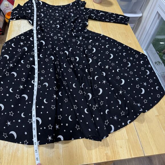 Unique Vintage Devon Swing Dress Black Celestial Moon Stars Halloween Retro S/M - Picture 11 of 14